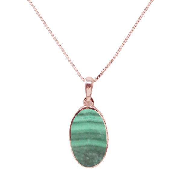 Rose Gold Malachite Oval Pendant