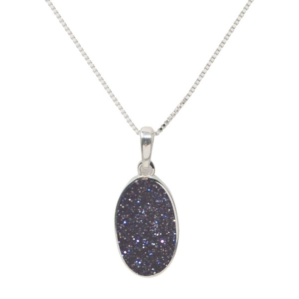 Silver Blue Goldstone Oval Pendant