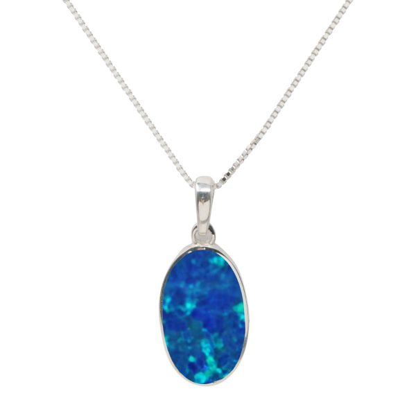 Silver Cobalt Blue Opalite Oval Pendant