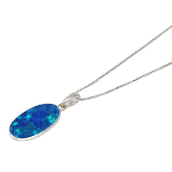 Silver Opalite Cobalt Blue Oval Pendant