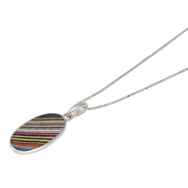 Silver Fordite Oval Pendant