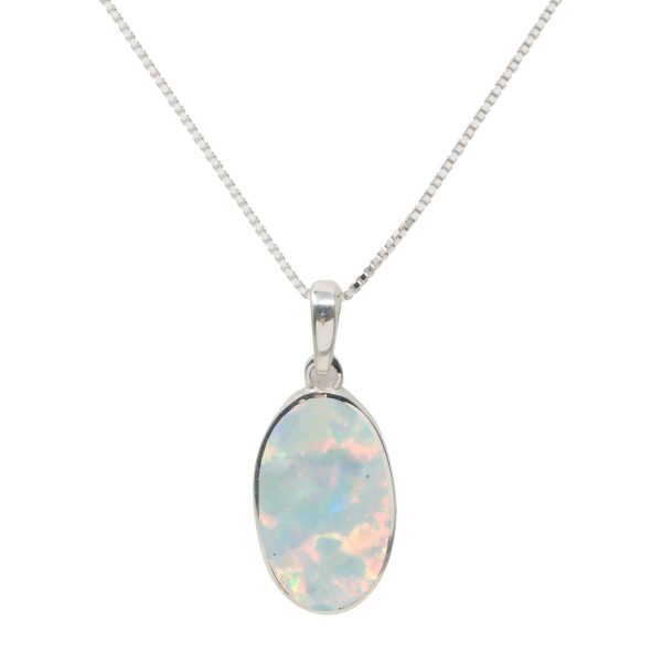 Silver Opalite Sun Ice Oval Pendant