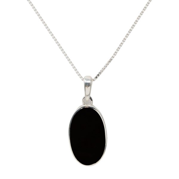 Silver Whitby Jet Oval Pendant