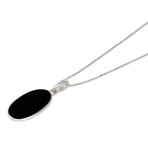 Silver Whitby Jet Oval Pendant