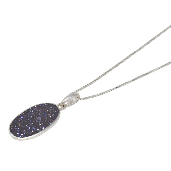 White Gold Blue Goldstone Oval Pendant