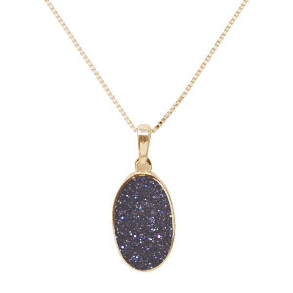 Yellow Gold Blue Goldstone Oval Pendant