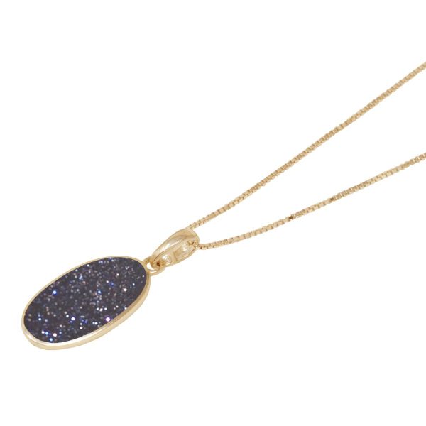 Yellow Gold Blue Goldstone Oval Pendant