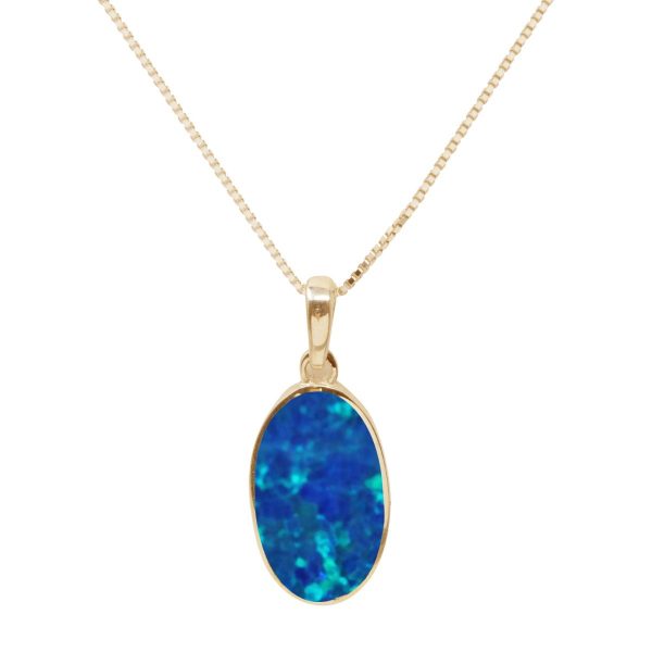 Yellow Gold Opalite Cobalt Blue Oval Pendant