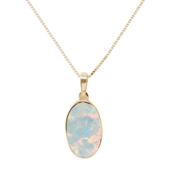 Yellow Gold Opalite Sun Ice Oval Pendant