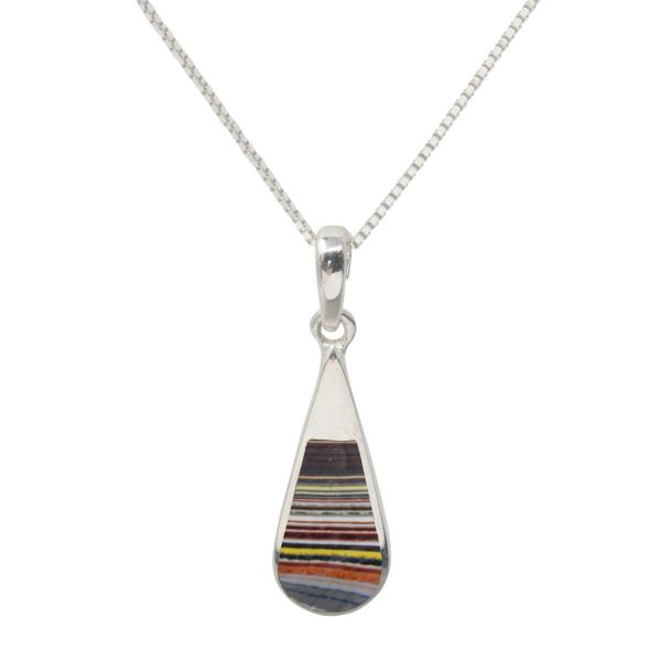 Silver Fordite Teardrop Pendant