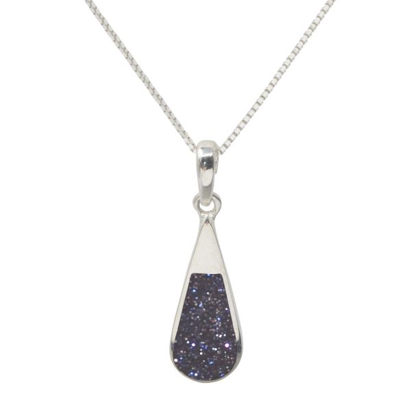 White Gold Blue Goldstone Teardrop Pendant