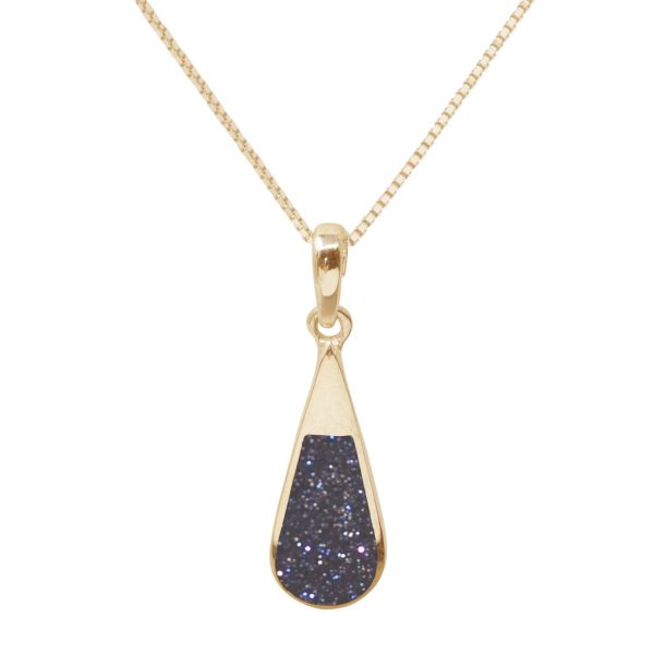 Yellow Gold Blue Goldstone Teardrop Pendant