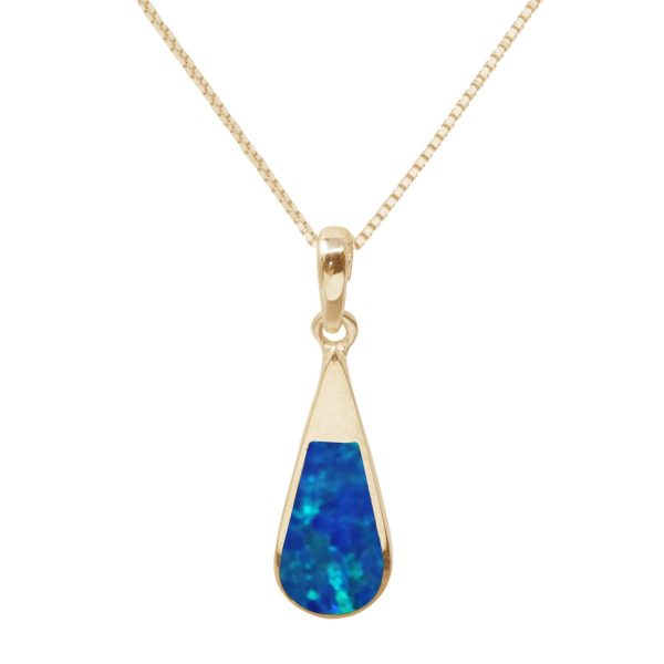 Yellow Gold Cobalt Blue Opalite Teardrop Pendant