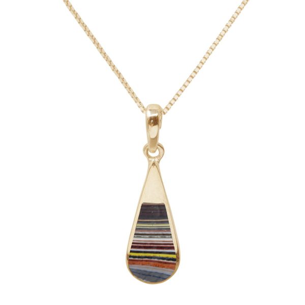 Yellow Gold Fordite Teardrop Pendant