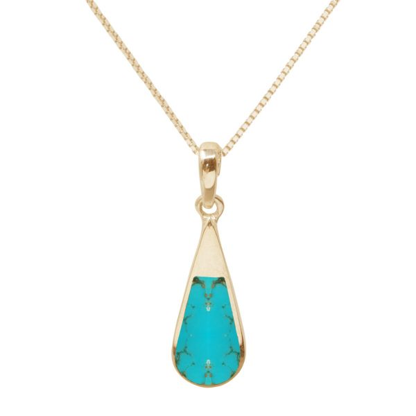 Yellow Gold Turquoise Teardrop Pendant