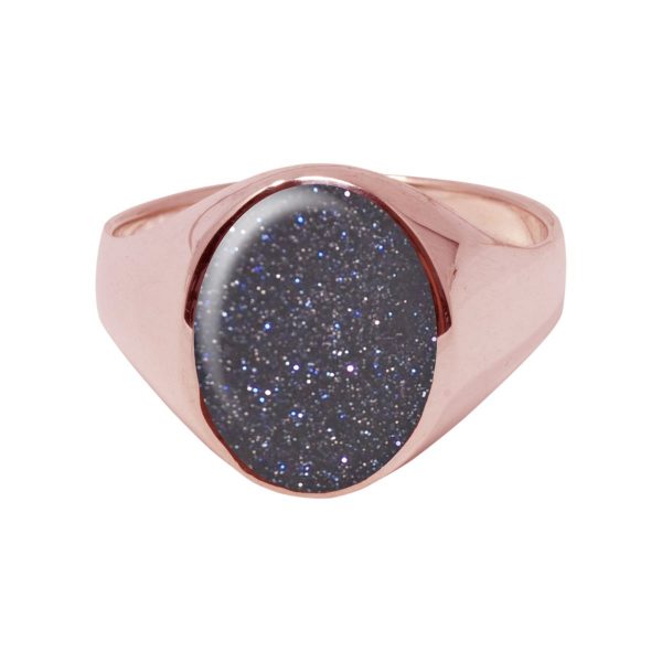 Rose Gold Blue Goldstone Oval Signet Ring