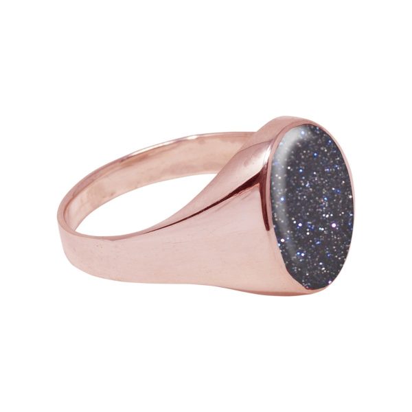 Rose Gold Blue Goldstone Oval Signet Ring