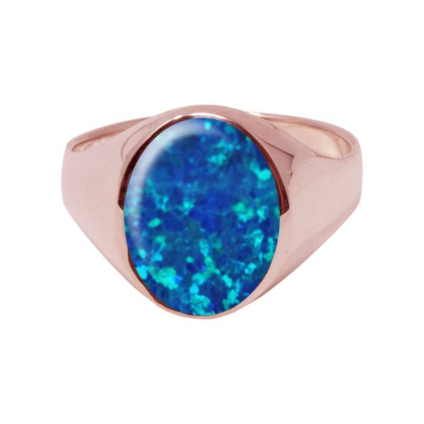 Rose Gold Opalite Cobalt Blue Oval Signet Ring