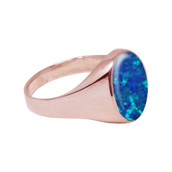 Rose Gold Opalite Cobalt Blue Oval Signet Ring