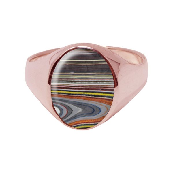 Rose Gold Fordite Oval Signet Ring