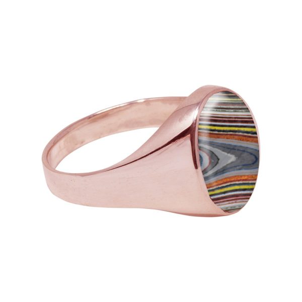 Rose Gold Fordite Oval Signet Ring