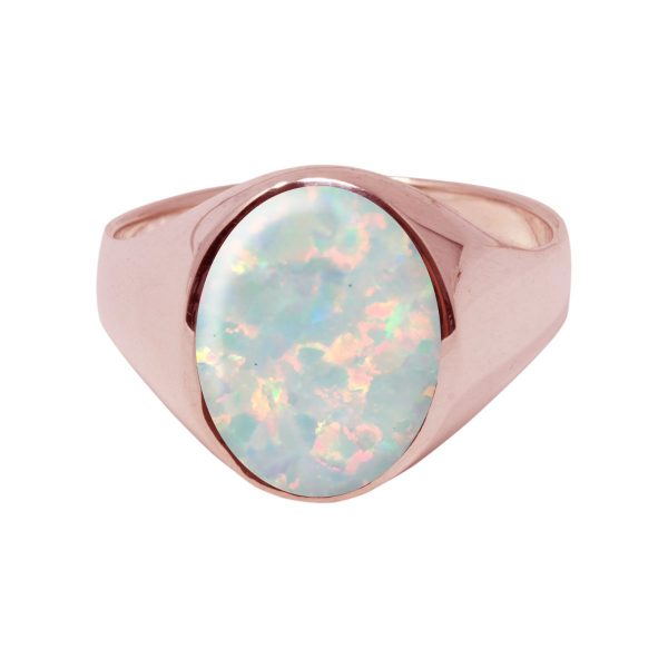 Rose Gold Opalite Sun Ice Oval Signet Ring