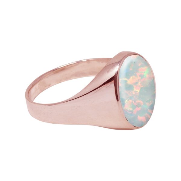 Rose Gold Opalite Sun Ice Oval Signet Ring