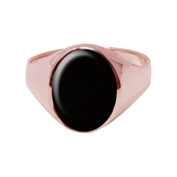 Rose Gold Whitby Jet Oval Signet Ring