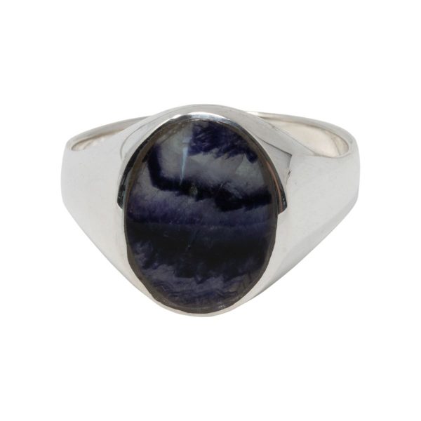 Silver Oval Blue John Stone Signet Ring