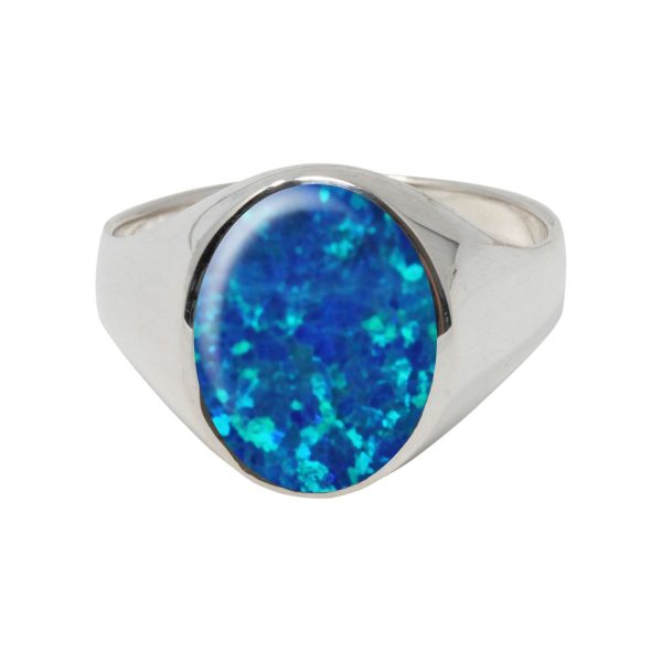 Silver Opalite Cobalt Blue Oval Signet Ring