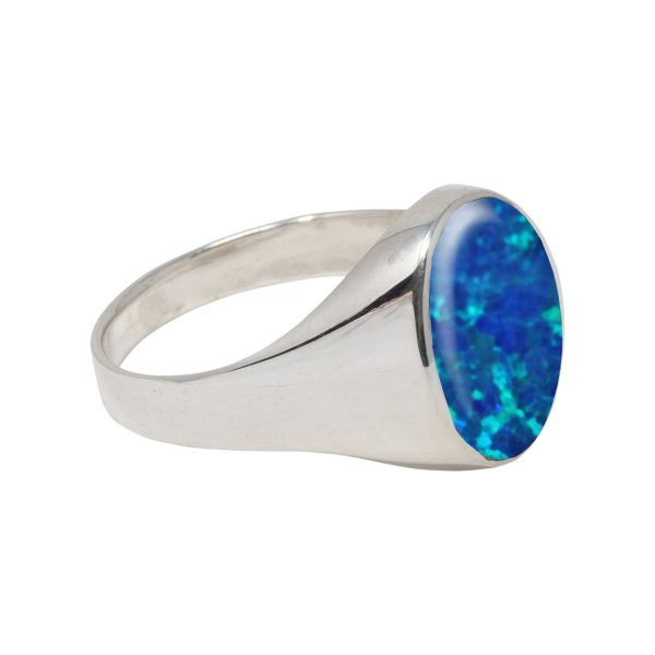 Silver Opalite Cobalt Blue Oval Signet Ring