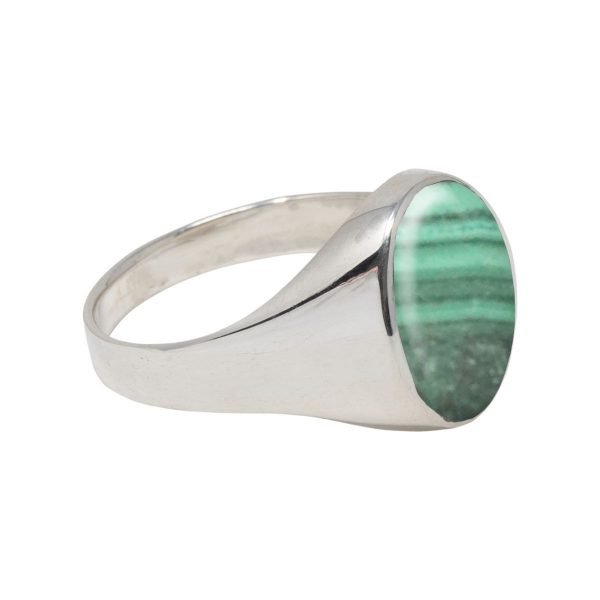 Silver Malachite Oval Signet Ring