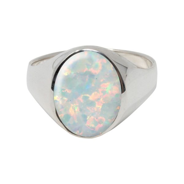 Silver Opalite Sun Ice Oval Signet Ring