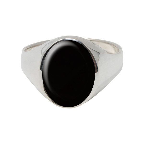 Silver Whitby Jet Oval Signet Ring