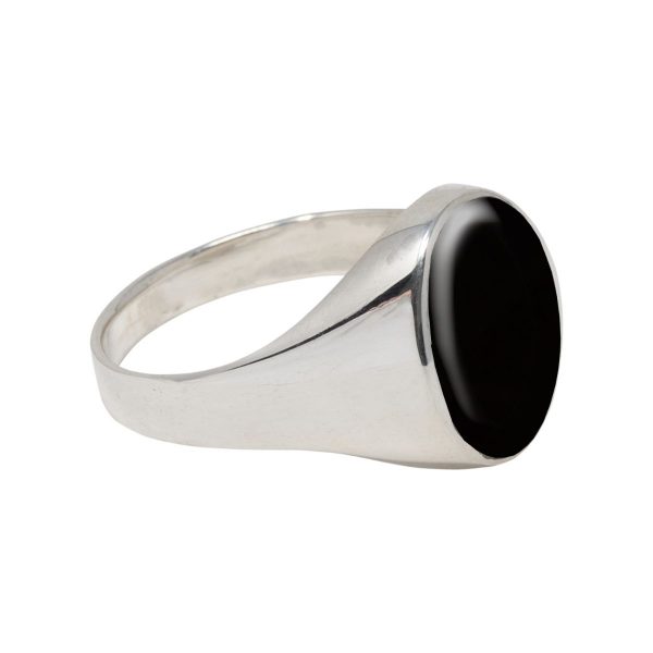 Silver Whitby Jet Oval Signet Ring