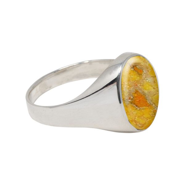 White Gold Bumblebee Jasper Oval Signet Ring