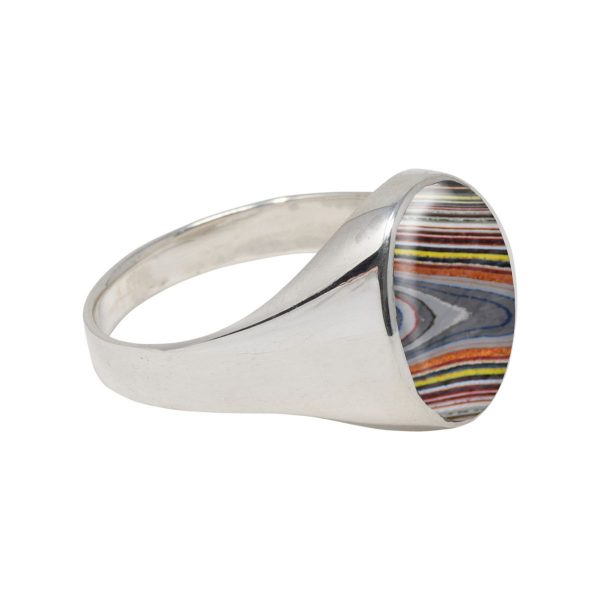 White Gold Fordite Oval Signet Ring