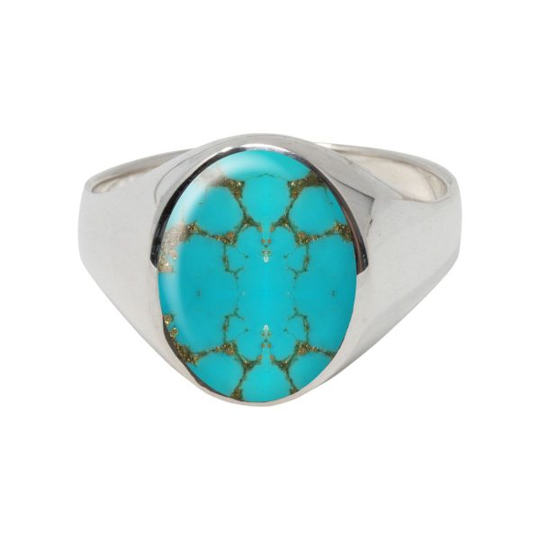 White Gold Turquoise Oval Signet Ring