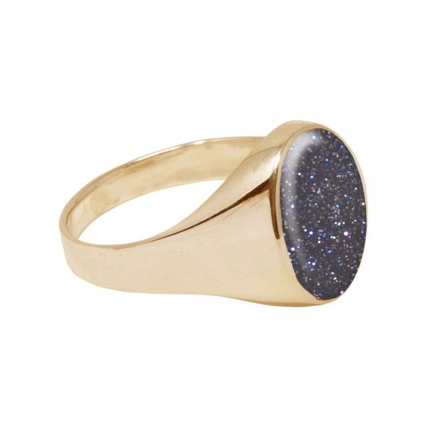 Yellow Gold Blue Goldstone Oval Signet Ring