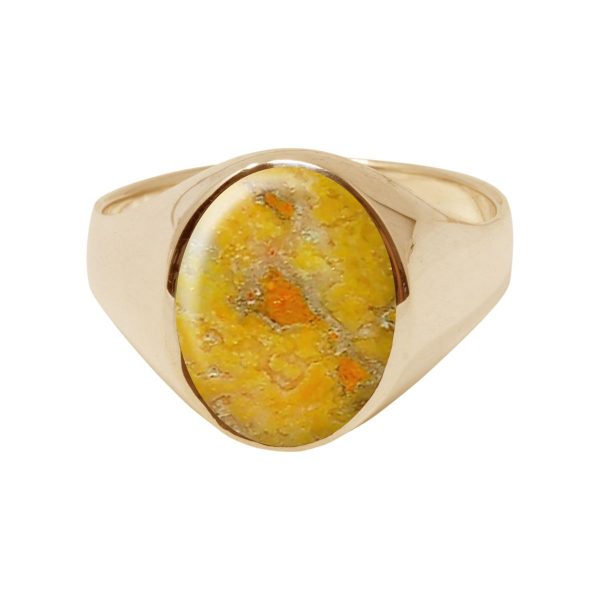 Yellow Gold Bumblebee Jasper Oval Signet Ring