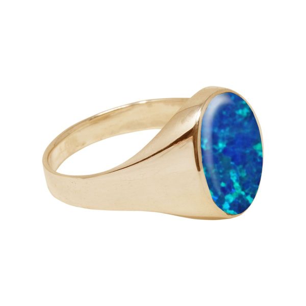 Yellow Gold Cobalt Blue Oval Signet Ring