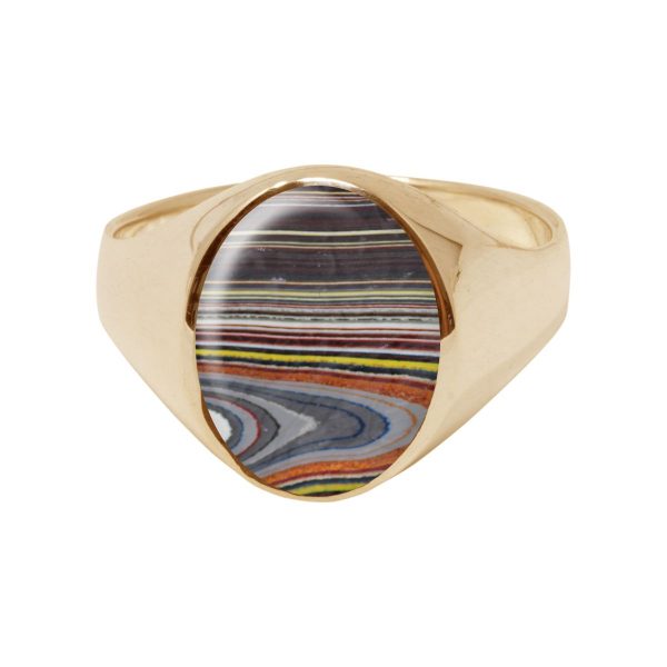 Yellow Gold Fordite Oval Signet Ring