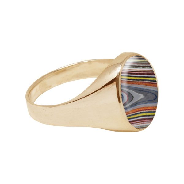 Yellow Gold Fordite Oval Signet Ring