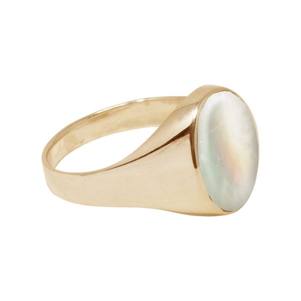 Yellow Gold Mother of Pearl Oval Signet Ring