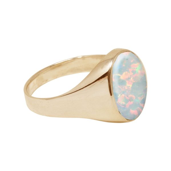 Yellow Gold Opalite Sun Ice Oval Signet Ring