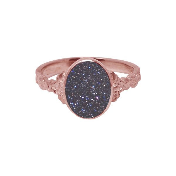 Rose Gold Blue Goldstone Oval Ring