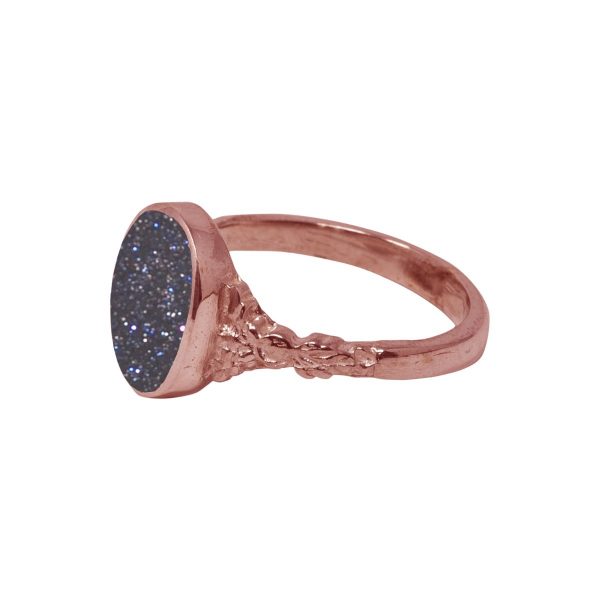 Rose Gold Blue Goldstone Oval Ring