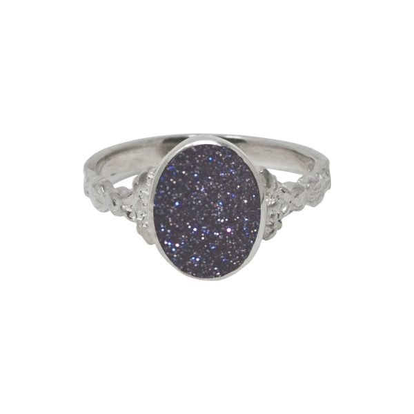 Silver Blue Goldstone Oval Ring