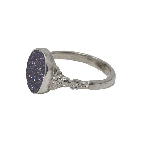 Silver Blue Goldstone Oval Ring