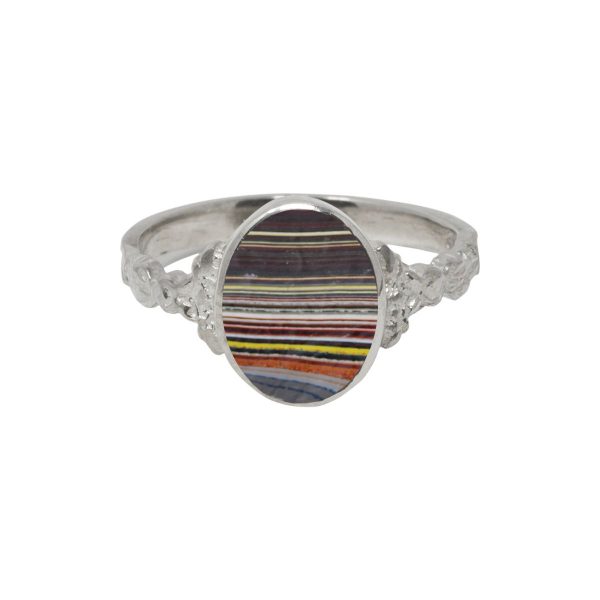 Silver Fordite Oval Ring